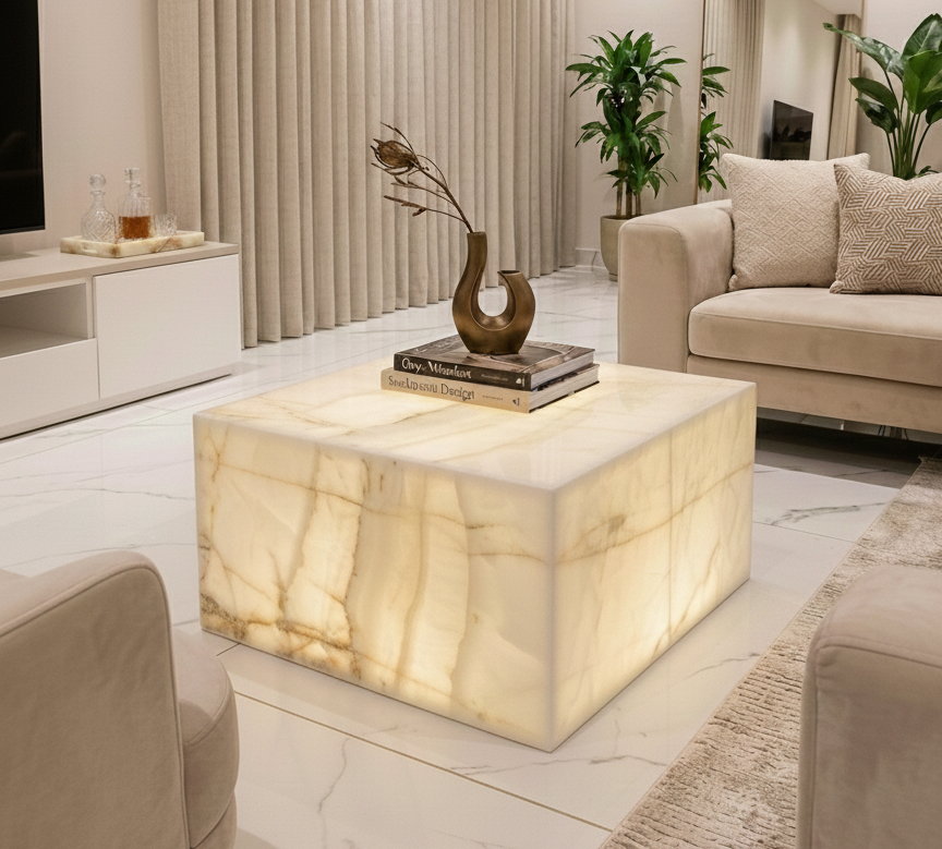 60x60 cm Mermer Orta Sehpa, Yerden Yüksekliği 40 cm